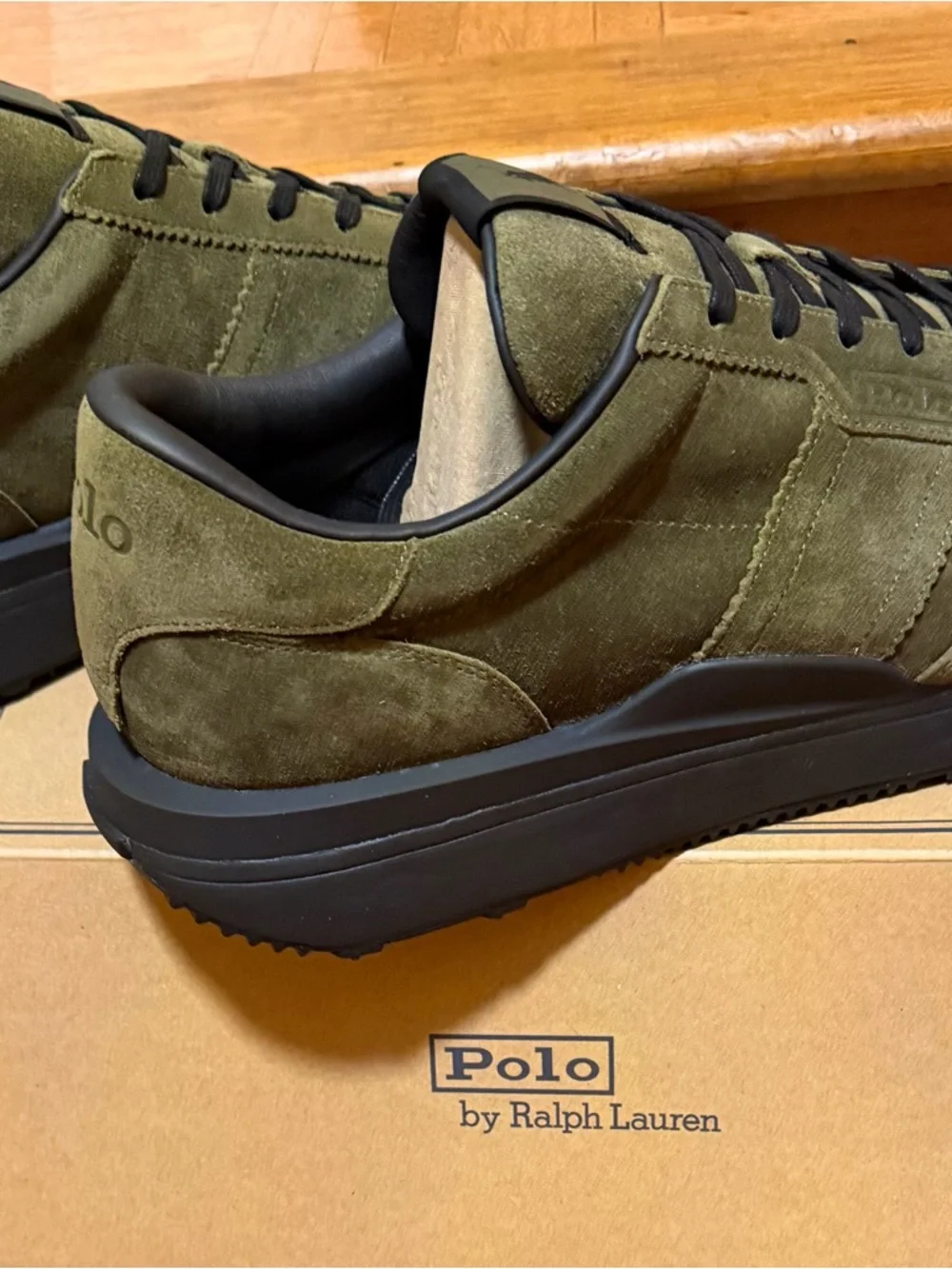 Polo by Ralph Lauren Olive Suede Low-Top Sneakers with Black Trim